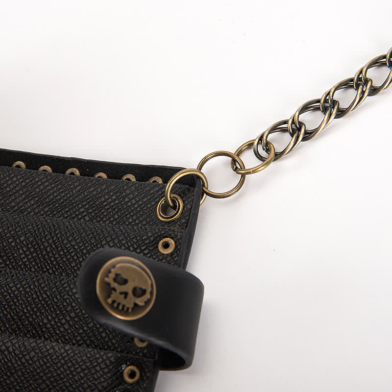Skull Buckle Vintage Cross Chain Leather Wallet