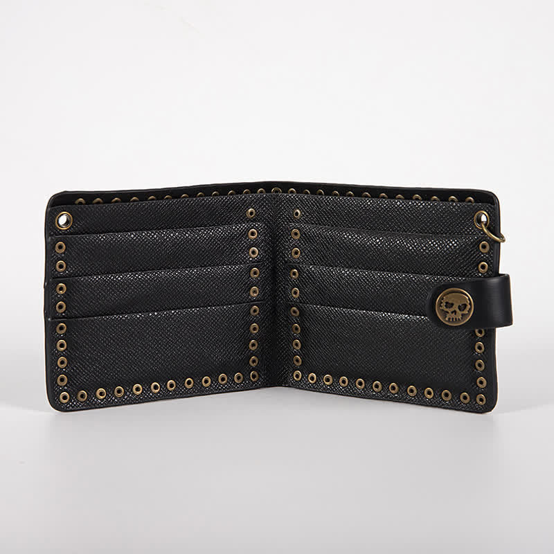 Skull Buckle Vintage Cross Chain Leather Wallet