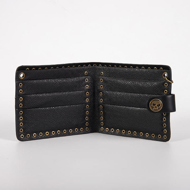 Skull Buckle Vintage Cross Chain Leather Wallet