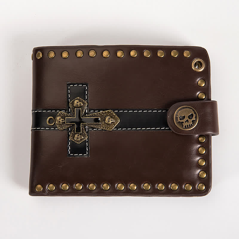 Skull Buckle Vintage Cross Chain Leather Wallet