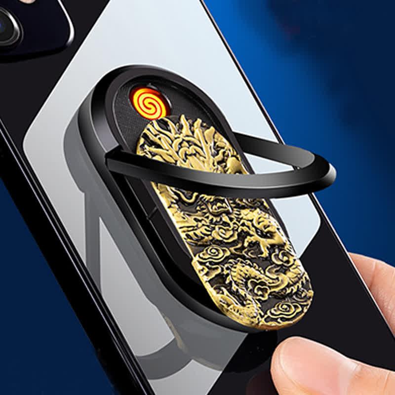 Dragon Tiger Phone Holder Ring Buckle Rechargeable Electric Lighter