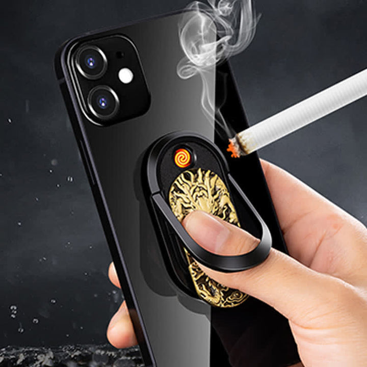 Dragon Tiger Phone Holder Ring Buckle Rechargeable Electric Lighter