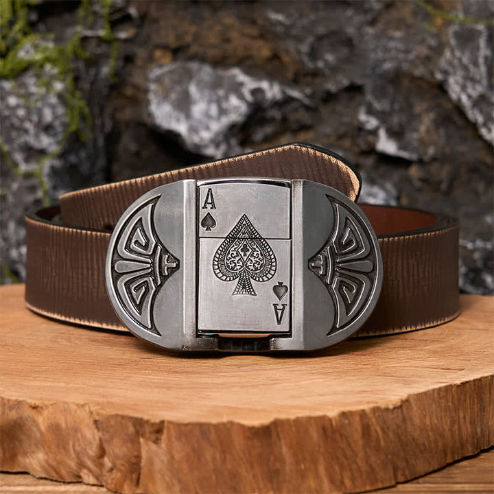 Men's DIY Lucky ACE Poker Leather Belt with Hidden Lighter - Poker - Brown Distressed Belt - 42 - image 7