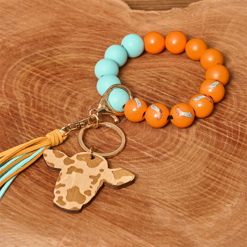 Cow Wooden Beads Wristlet Western Bracelet With Tassel - Shoes - image 2