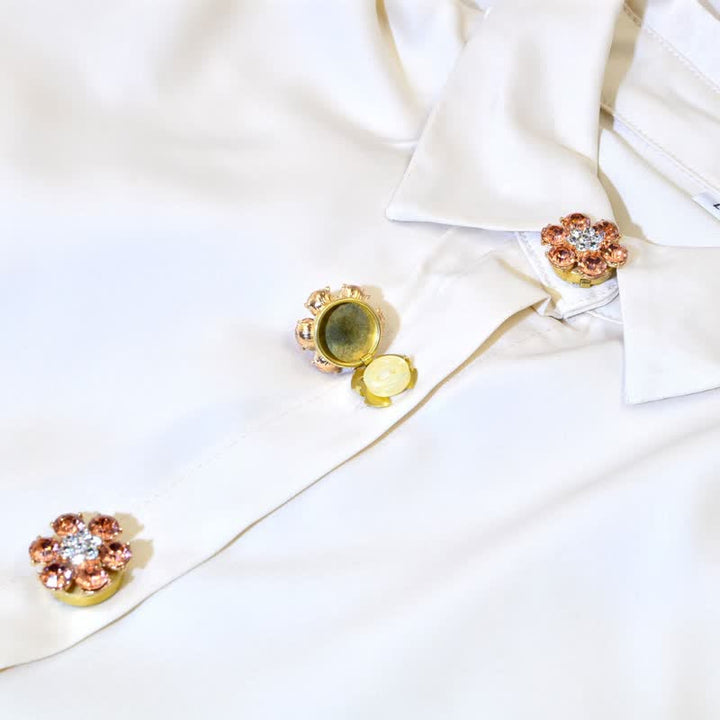 1 Pair Shiny Pearl Rhinestone Snap-On Button Covers