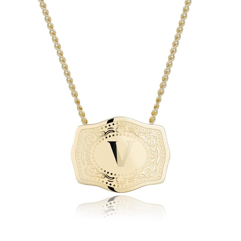 Gold Mini Embossed Initial Letter Necklace