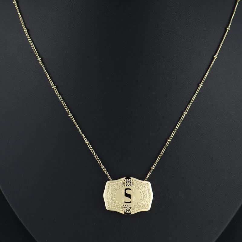 Gold Mini Embossed Initial Letter Necklace