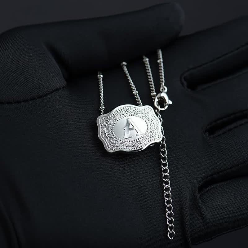 Silver Mini Embossed Initial Letter Necklace - image 1