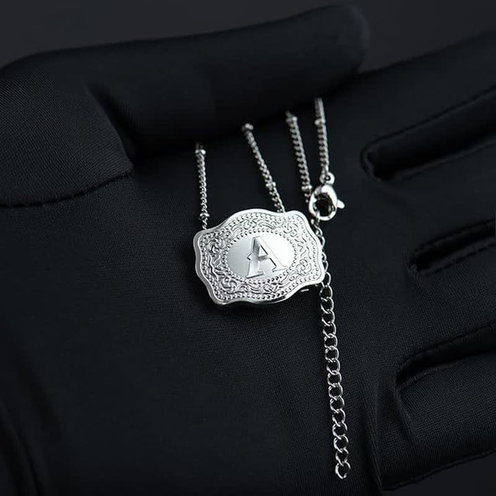 Silver Mini Embossed Initial Letter Necklace - image 1
