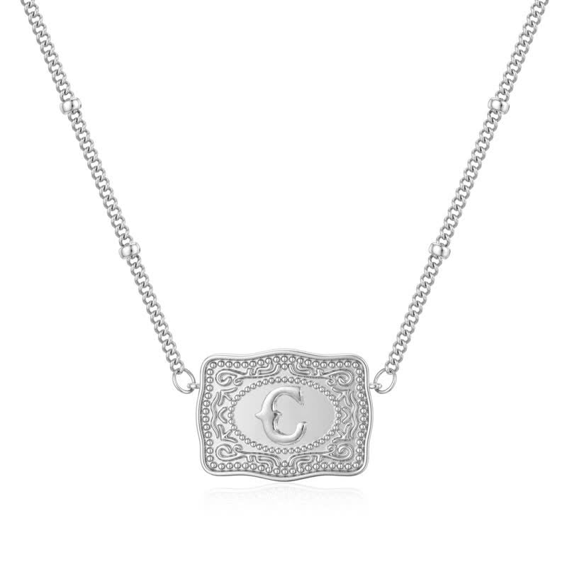 Silver Mini Embossed Initial Letter Necklace - C - image 3