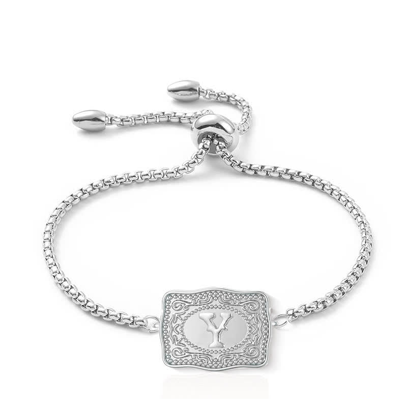 Silver Mini Embossed Initial Letter Bracelet - Y - image 24