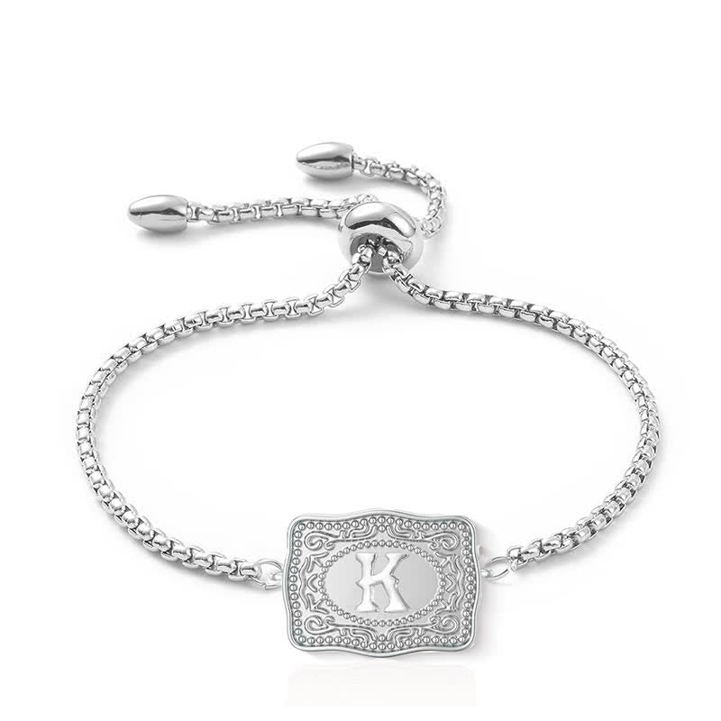Silver Mini Embossed Initial Letter Bracelet - K - image 10