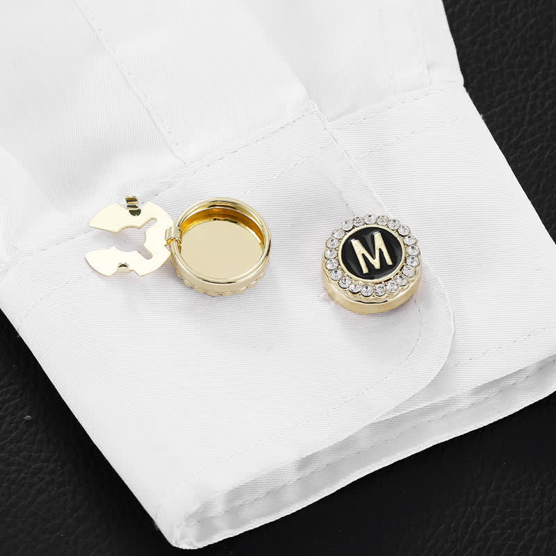 1 Pair Black & Gold Initials Snap-On Shirt Button Covers