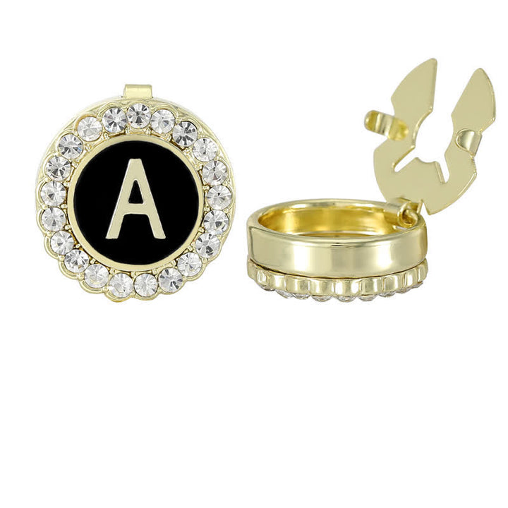 1 Pair Black & Gold Initials Snap-On Shirt Button Covers