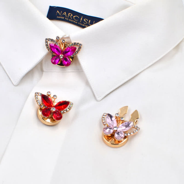 1 Pair Rhinestone Crystal Butterfly Snap-On Shirt Button Covers