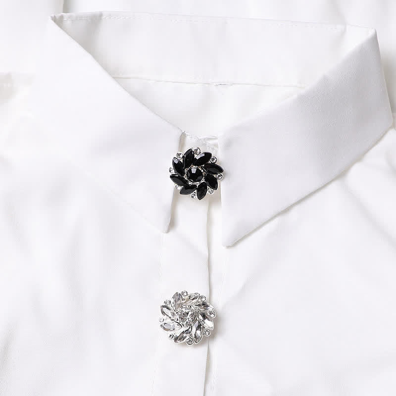 1 Pair Crystal Flower Rhinestone Snap-On Shirt Button Covers