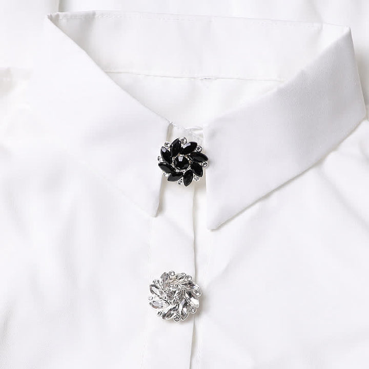 1 Pair Crystal Flower Rhinestone Snap-On Shirt Button Covers