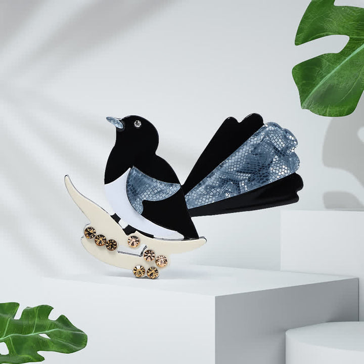 Black & Blue Magpie Bird Handmade Acrylic Brooch - image 3