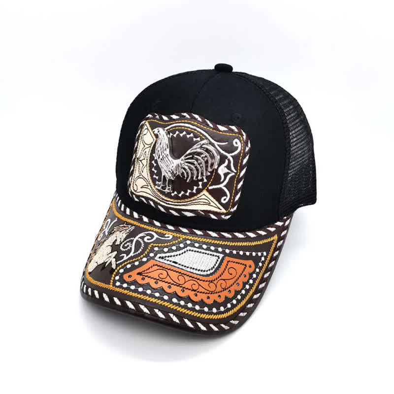 Black 3d Metal Pattern Western Ethnic Fashion Mexican Truck Hat (Pre-Sale) - Rooster - Adjustable (About 22"-23 5/8") - image 10