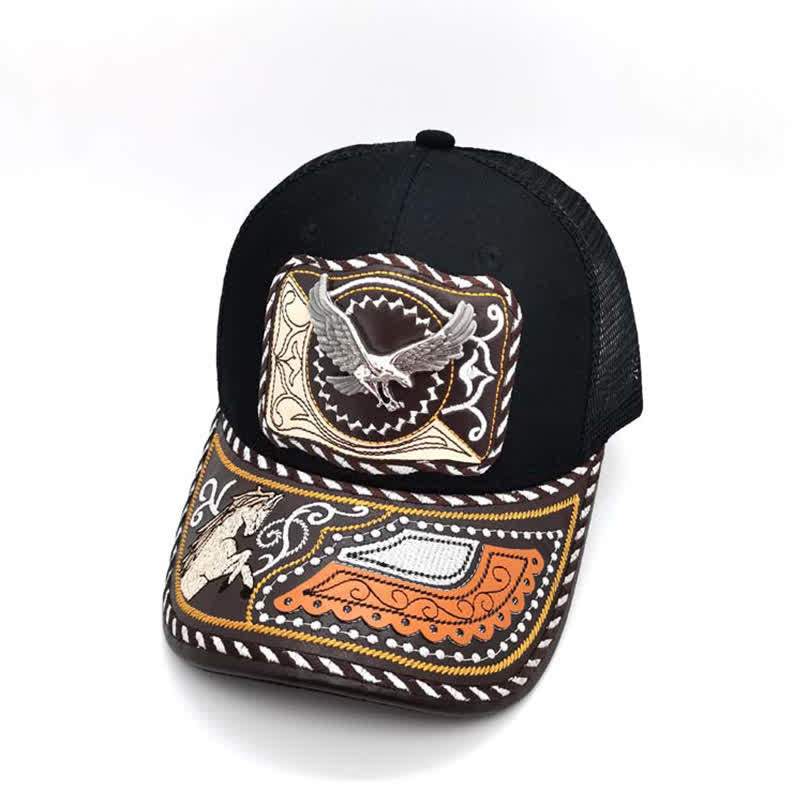 Black 3d Metal Pattern Western Ethnic Fashion Mexican Truck Hat (Pre-Sale) - Eagle - Adjustable (About 22"-23 5/8") - image 12
