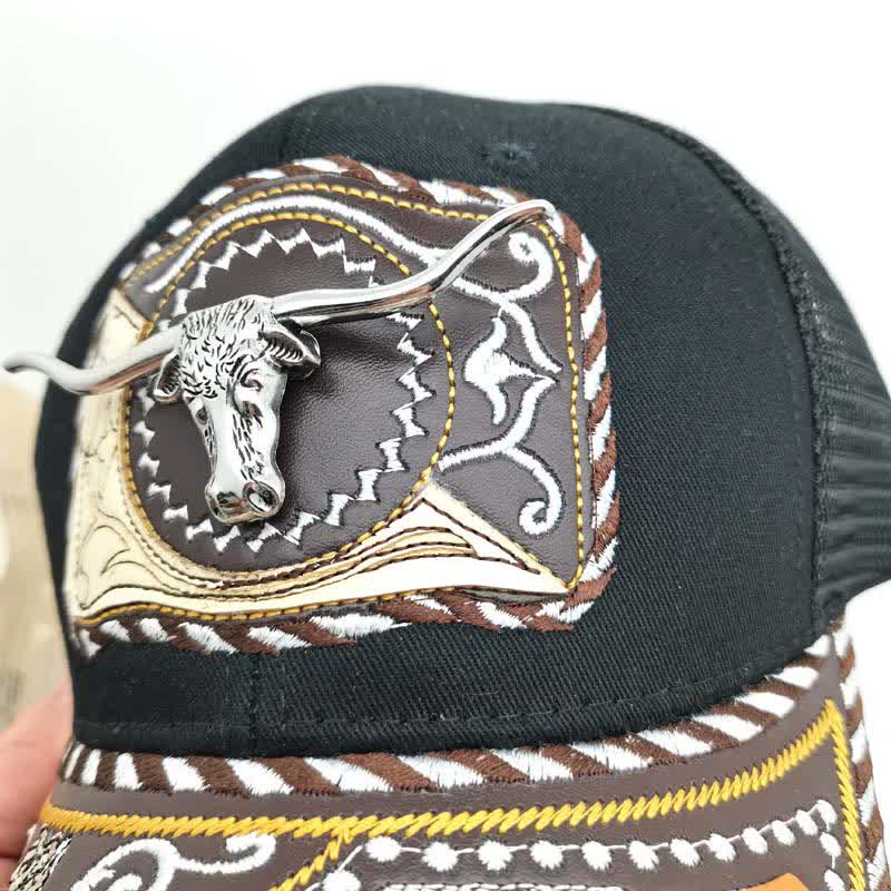 Black 3d Metal Pattern Western Ethnic Fashion Mexican Truck Hat (Pre-Sale) - image 4