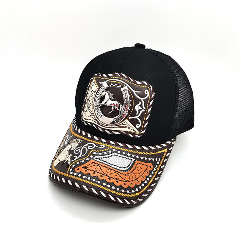 Black 3d Metal Pattern Western Ethnic Fashion Mexican Truck Hat (Pre-Sale) - Horseshoe - Adjustable (About 22"-23 5/8") - image 6