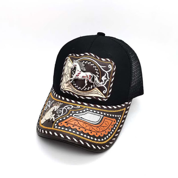 Black 3d Metal Pattern Western Ethnic Fashion Mexican Truck Hat (Pre-Sale) - Horse - Adjustable (About 22"-23 5/8") - image 8