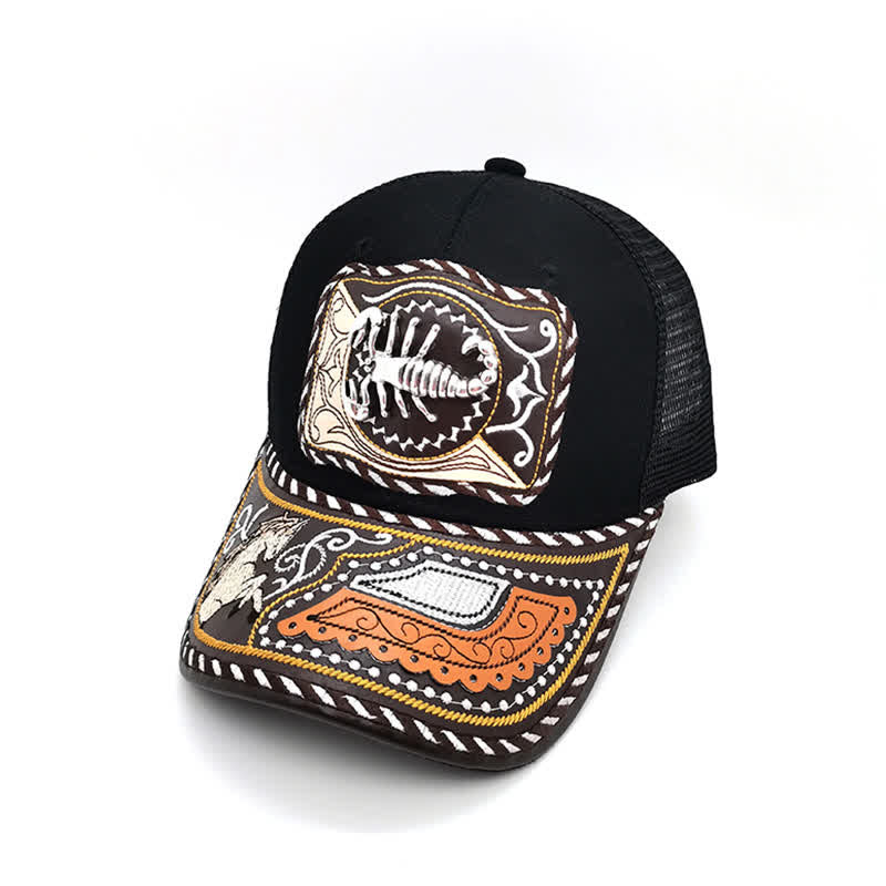 Black 3d Metal Pattern Western Ethnic Fashion Mexican Truck Hat (Pre-Sale) - Scorpion - Adjustable (About 22"-23 5/8") - image 16