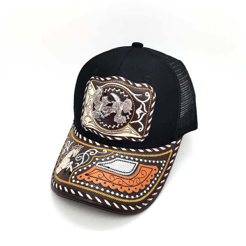 Black 3d Metal Pattern Western Ethnic Fashion Mexican Truck Hat (Pre-Sale) - Birds - Adjustable (About 22"-23 5/8") - image 14
