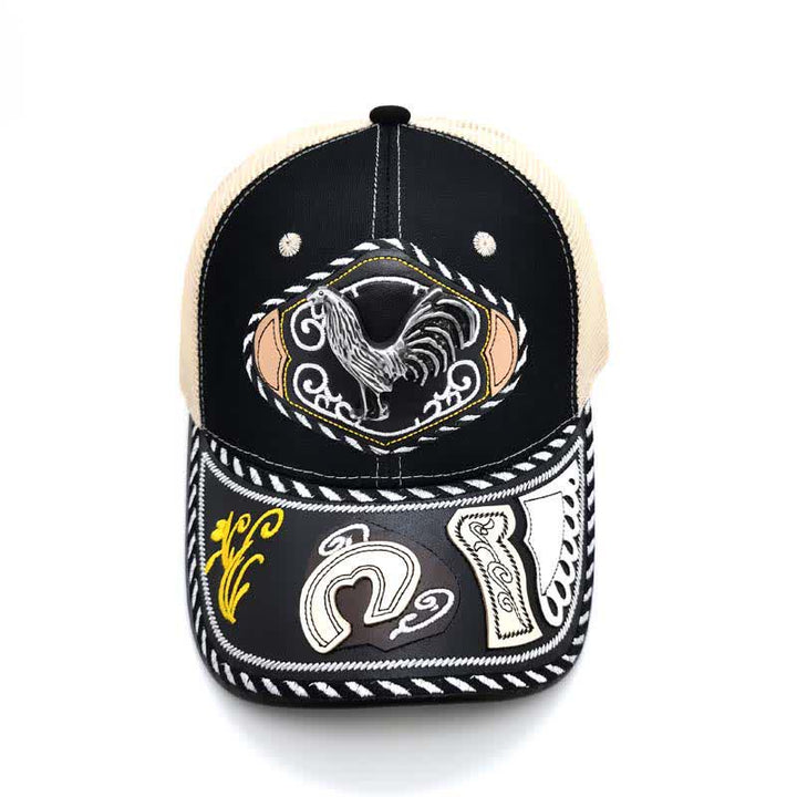 Black 3d Metal Decor Ethnic Mexican Beige Mesh Truck Hat (Pre-Sale) - image 7