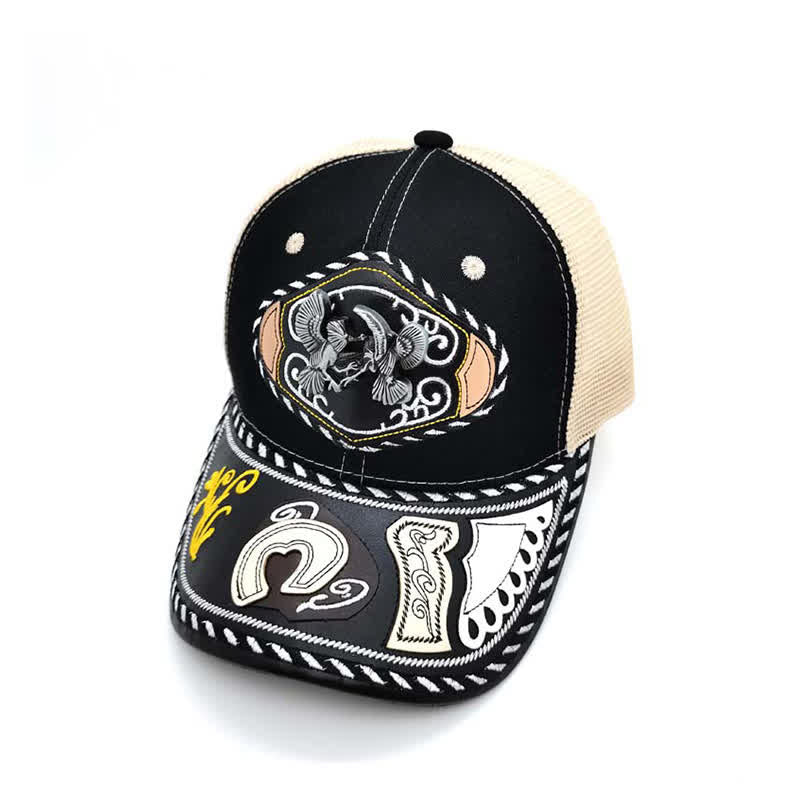Black 3d Metal Decor Ethnic Mexican Beige Mesh Truck Hat (Pre-Sale) - Birds - Adjustable (About 22"-23 5/8") - image 10