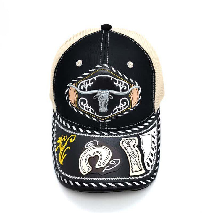 Black 3d Metal Decor Ethnic Mexican Beige Mesh Truck Hat (Pre-Sale) - image 3