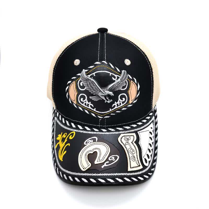 Black 3d Metal Decor Ethnic Mexican Beige Mesh Truck Hat (Pre-Sale) - Eagle - Adjustable (About 22"-23 5/8") - image 8