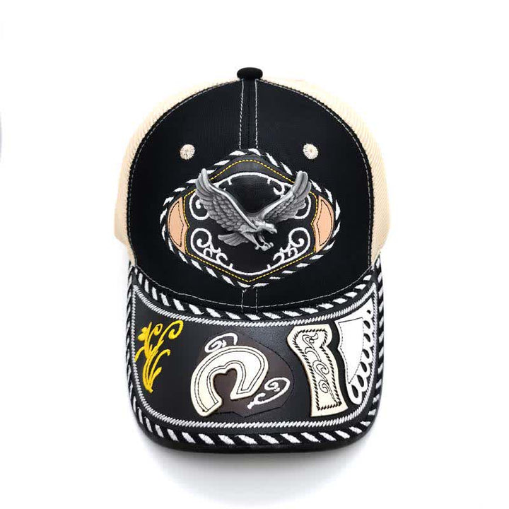 Black 3d Metal Decor Ethnic Mexican Beige Mesh Truck Hat (Pre-Sale) - Eagle - Adjustable (About 22"-23 5/8") - image 8