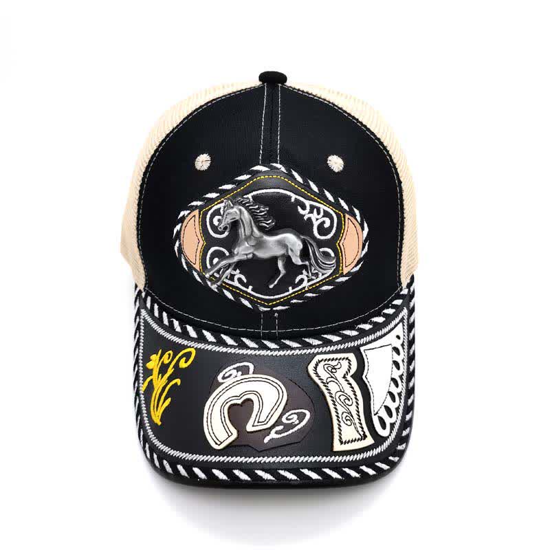 Black 3d Metal Decor Ethnic Mexican Beige Mesh Truck Hat (Pre-Sale) - image 5