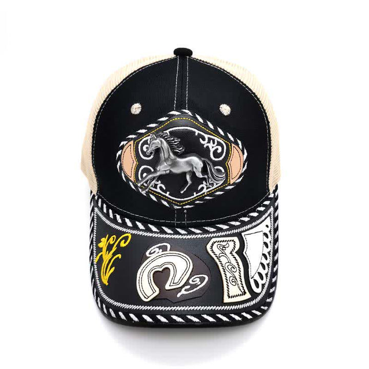 Black 3d Metal Decor Ethnic Mexican Beige Mesh Truck Hat (Pre-Sale) - image 5