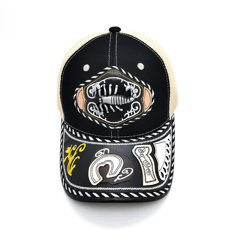 Black 3d Metal Decor Ethnic Mexican Beige Mesh Truck Hat (Pre-Sale) - Scorpion - Adjustable (About 22"-23 5/8") - image 9