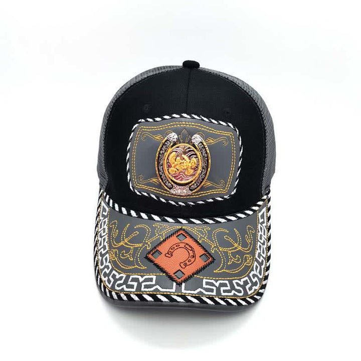 Gold 3d Horseshoe Metal Decor Ethnic Mexican Gray Mesh Truck Hat (Pre-Sale) - image 8