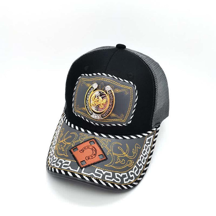Gold 3d Horseshoe Metal Decor Ethnic Mexican Gray Mesh Truck Hat (Pre-Sale) - Birds - Adjustable (About 22"-23 5/8") - image 7