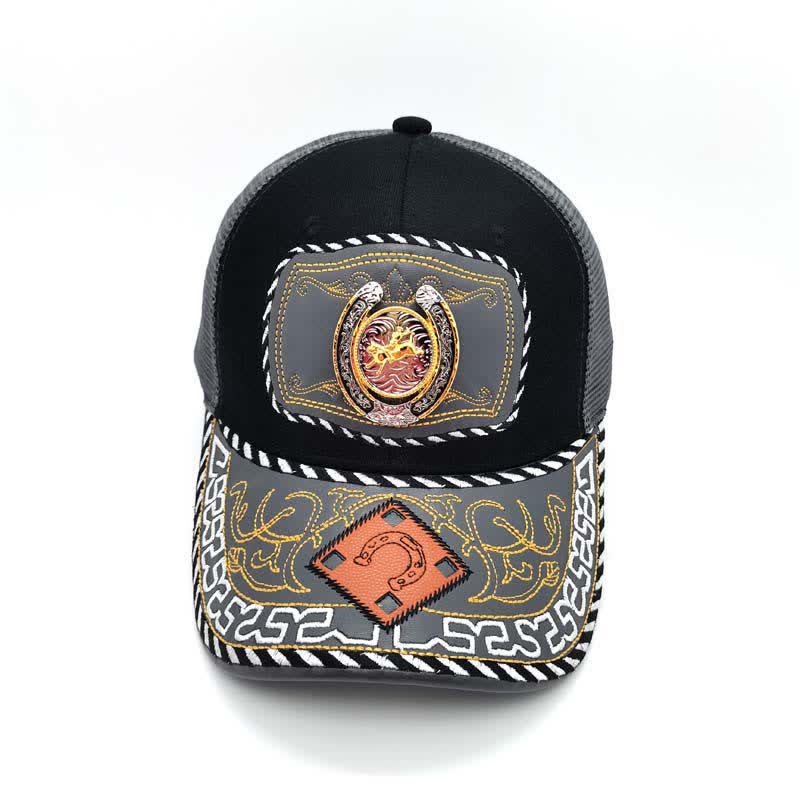 Gold 3d Horseshoe Metal Decor Ethnic Mexican Gray Mesh Truck Hat (Pre-Sale) - image 6