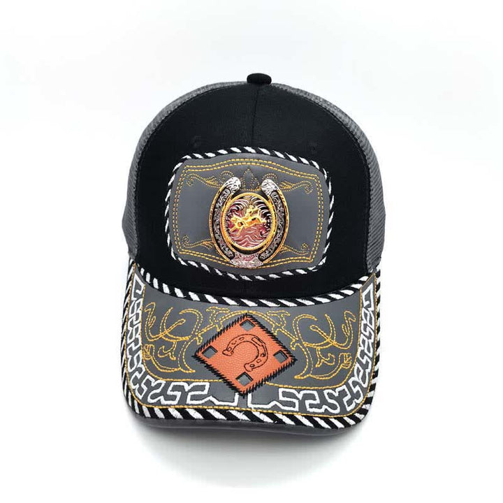 Gold 3d Horseshoe Metal Decor Ethnic Mexican Gray Mesh Truck Hat (Pre-Sale) - image 6