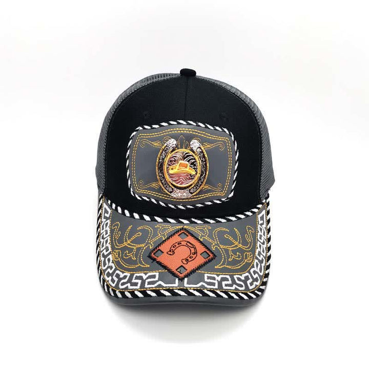 Gold 3d Horseshoe Metal Decor Ethnic Mexican Gray Mesh Truck Hat (Pre-Sale) - image 12