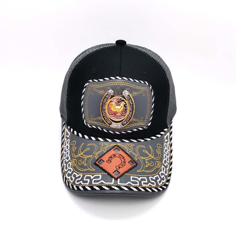 Gold 3d Horseshoe Metal Decor Ethnic Mexican Gray Mesh Truck Hat (Pre-Sale) - image 10