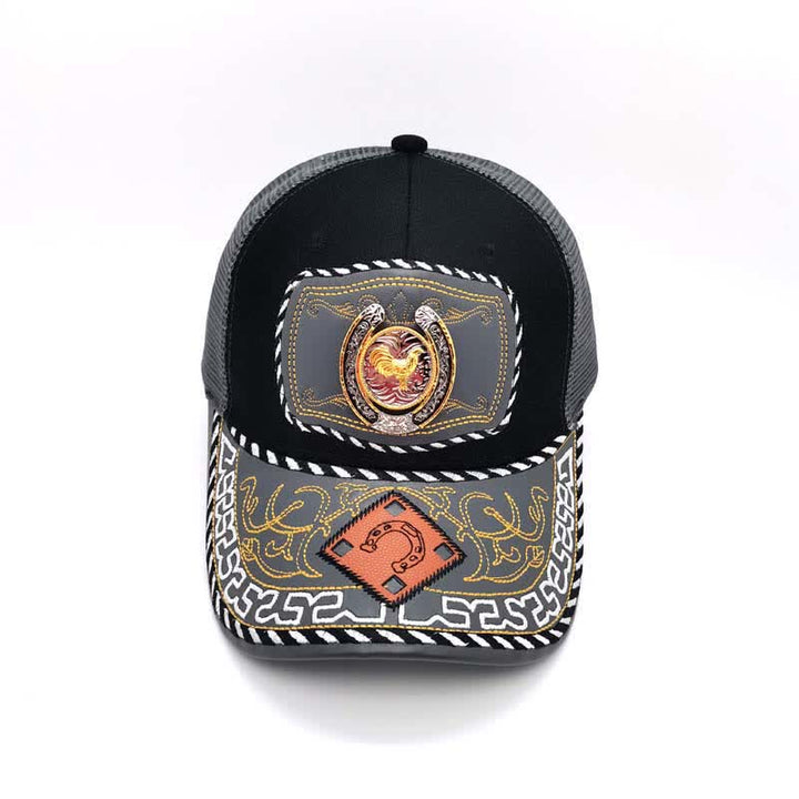Gold 3d Horseshoe Metal Decor Ethnic Mexican Gray Mesh Truck Hat (Pre-Sale) - image 10