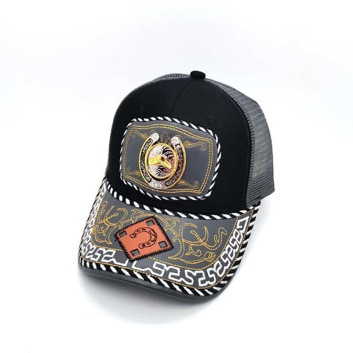 Gold 3d Horseshoe Metal Decor Ethnic Mexican Gray Mesh Truck Hat (Pre-Sale) - Cowboy Hat - Adjustable (About 22"-23 5/8") - image 11