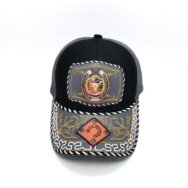 Gold 3d Horseshoe Metal Decor Ethnic Mexican Gray Mesh Truck Hat (Pre-Sale) - image 4