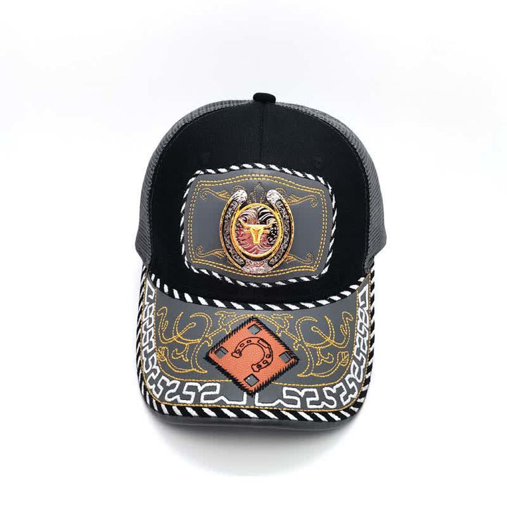 Gold 3d Horseshoe Metal Decor Ethnic Mexican Gray Mesh Truck Hat (Pre-Sale) - image 4