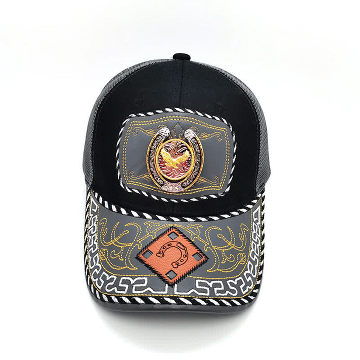 Gold 3d Horseshoe Metal Decor Ethnic Mexican Gray Mesh Truck Hat (Pre-Sale) - image 14