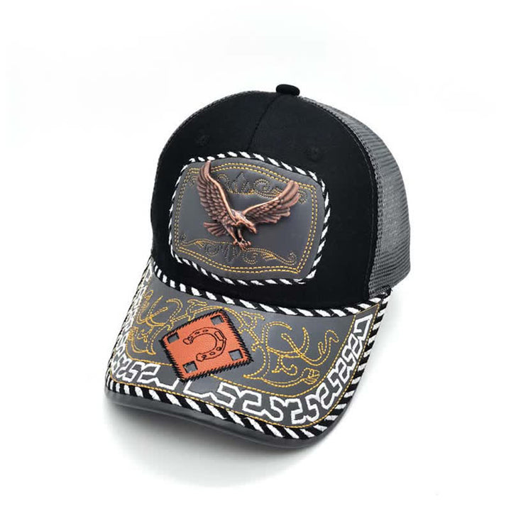 Copper Color 3d Metal Decor Ethnic Mexican Gray Mesh Truck Hat (Pre-Sale) - Eagle - M (22"-22 7/8") - image 7
