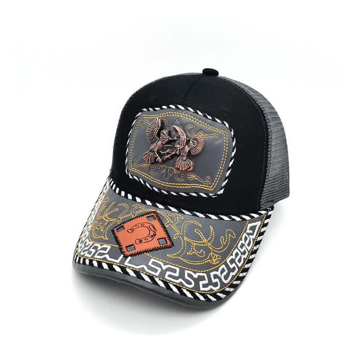 Copper Color 3d Metal Decor Ethnic Mexican Gray Mesh Truck Hat (Pre-Sale) - Birds - M (22"-22 7/8") - image 11